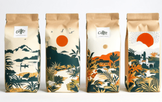 Four exquisitely designed coffee packaging bags.