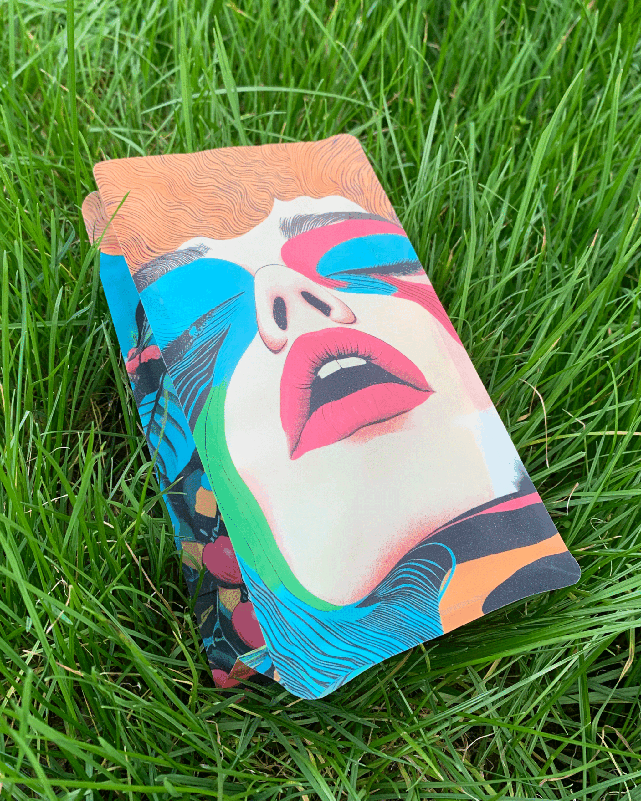 Recyclable coffee bag made from recycled materials Recyclable coffee bags made from recycled materials on the grass