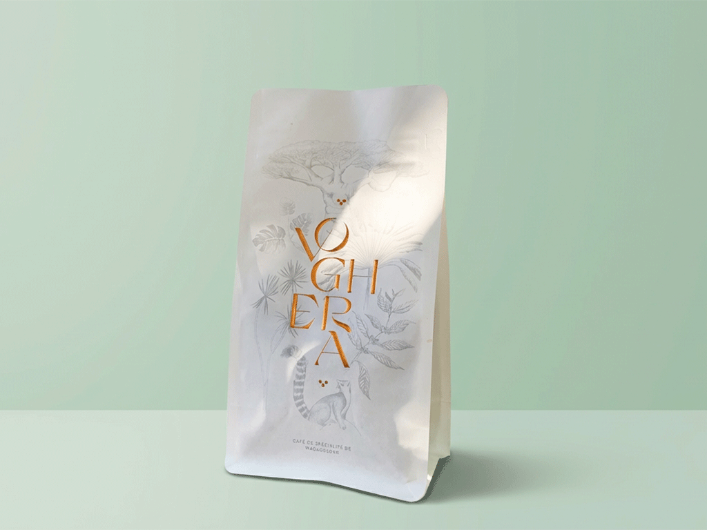 Hot stamp coffee bags with metallic foil finish for premium packaging