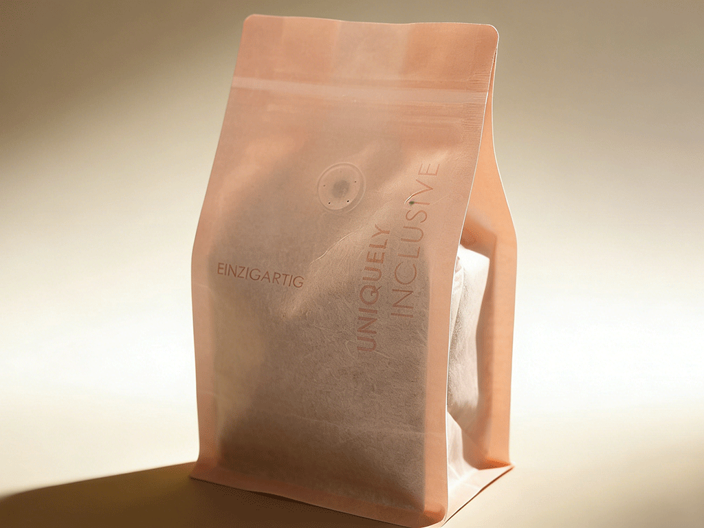 Is_Sustainable_Packaging_Always_the_Best_Choice_for_Roasters_1 Custom rice paper coffee bag on a neutral background, highlighting sustainable packaging for roasters