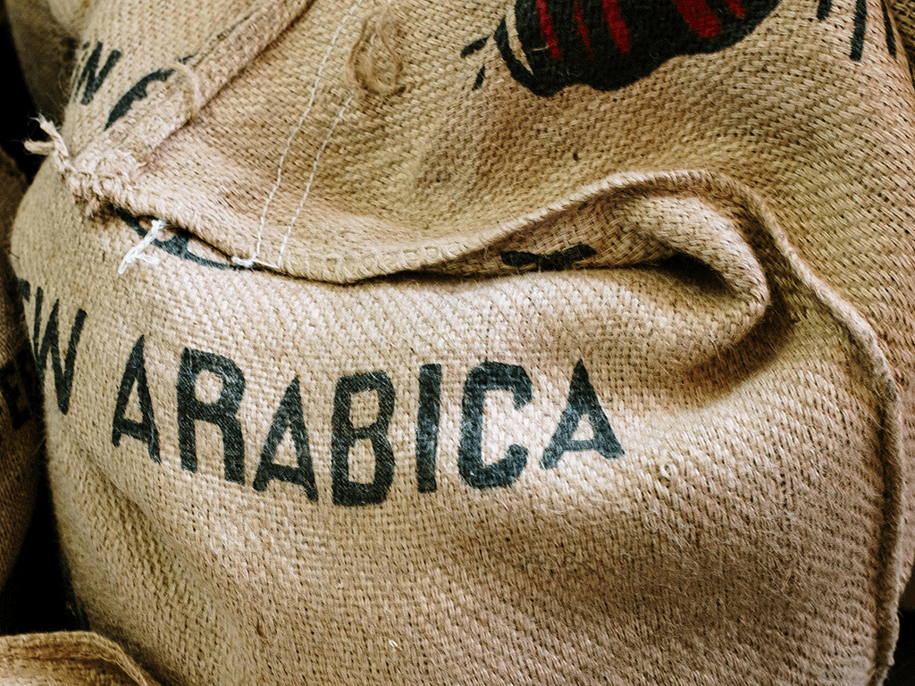 Arabica coffee sacks showing coffee sourcing before roasting