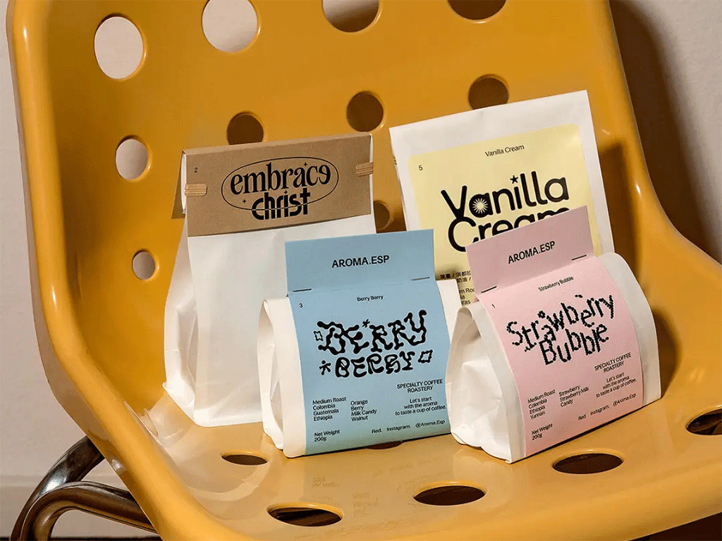 colourful coffee bag sleeves used to separate different coffee varieties