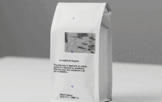 custom printed coffee bag with minimalist artwork for specialty coffee roasters