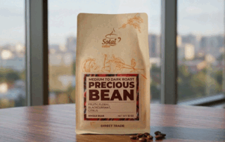 coffee bag with roast profile and direct trade information for coffee traceability