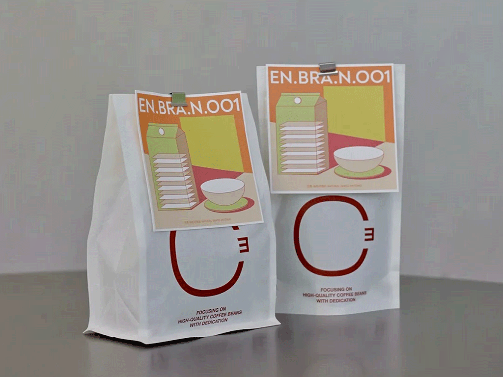 coffee bags with removable cards for origin details and product information