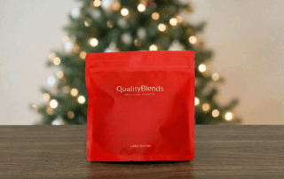 red recyclable coffee bag with laser scoring lines for clean opening