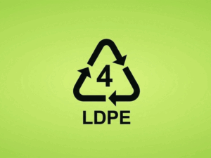 Recyclable LDPE number 4 symbol indicating mono-material flexible coffee packaging