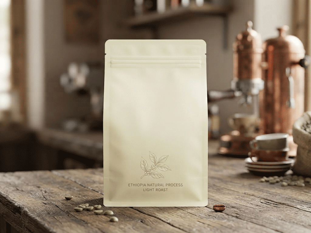 Minimalist coffee bag design showcasing a clean and simple packaging style