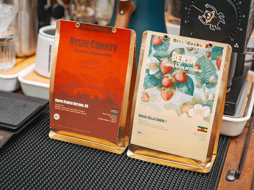Creative coffee packaging with different designs and product names for seasonal coffee releases