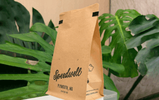 Compostable kraft paper flat bottom coffee bag for sustainable coffee packaging