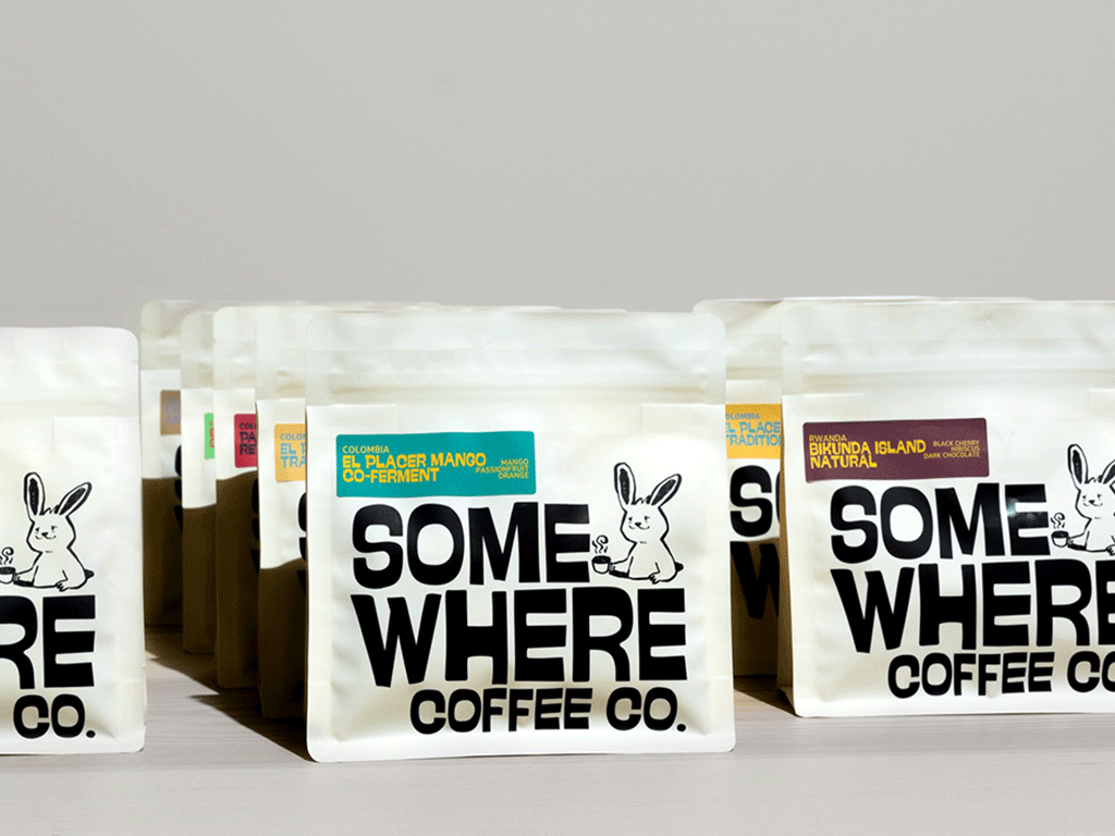 Coffee bags with different designs and coffee information labels
